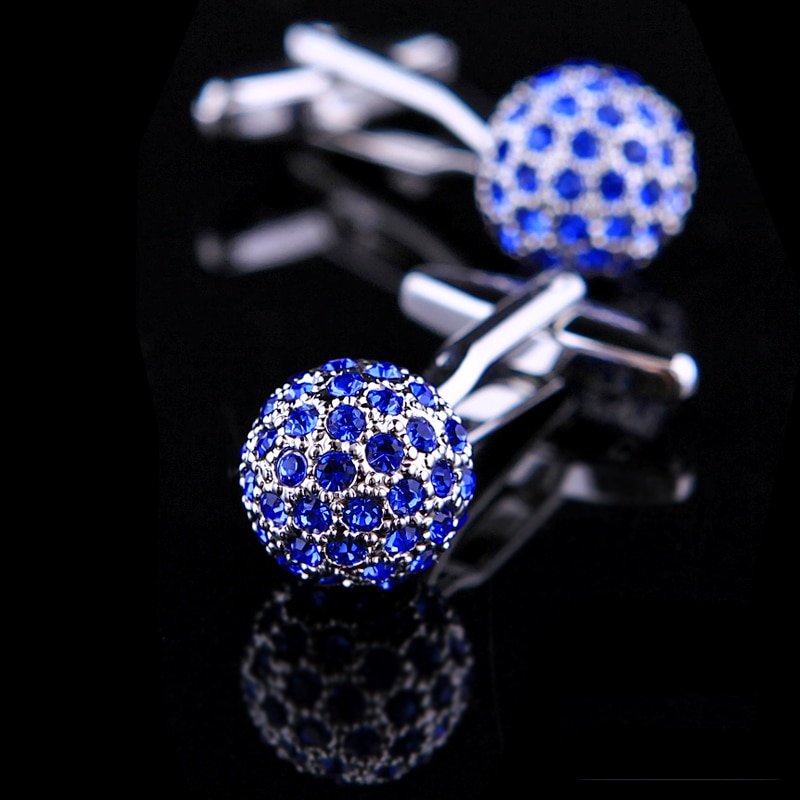 KFLK Jewelry Brand Blue Crystal Ball Cuff link Wholesale Buttons designer High Quality shirt cufflinks for mens Free Shipping